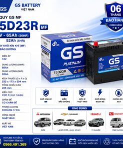 2. Bình GS MF 75D23R dùng cho xe gìắc quy GS MF 80D26L (12V-70Ah) – Khởi động mạnh, bền bỉ