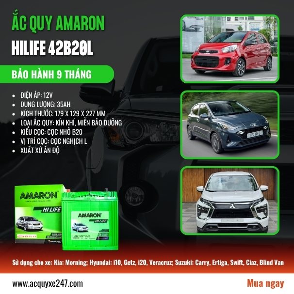 Ắc quy Amaron Hilife 42B20L (12V-35Ah) 4 Ắc quy Amaron 12V 35Ah Hilife 42B20L Chính Hãng Ấn Độ _ Giá Tốt Tại ẮC QUY XE 247